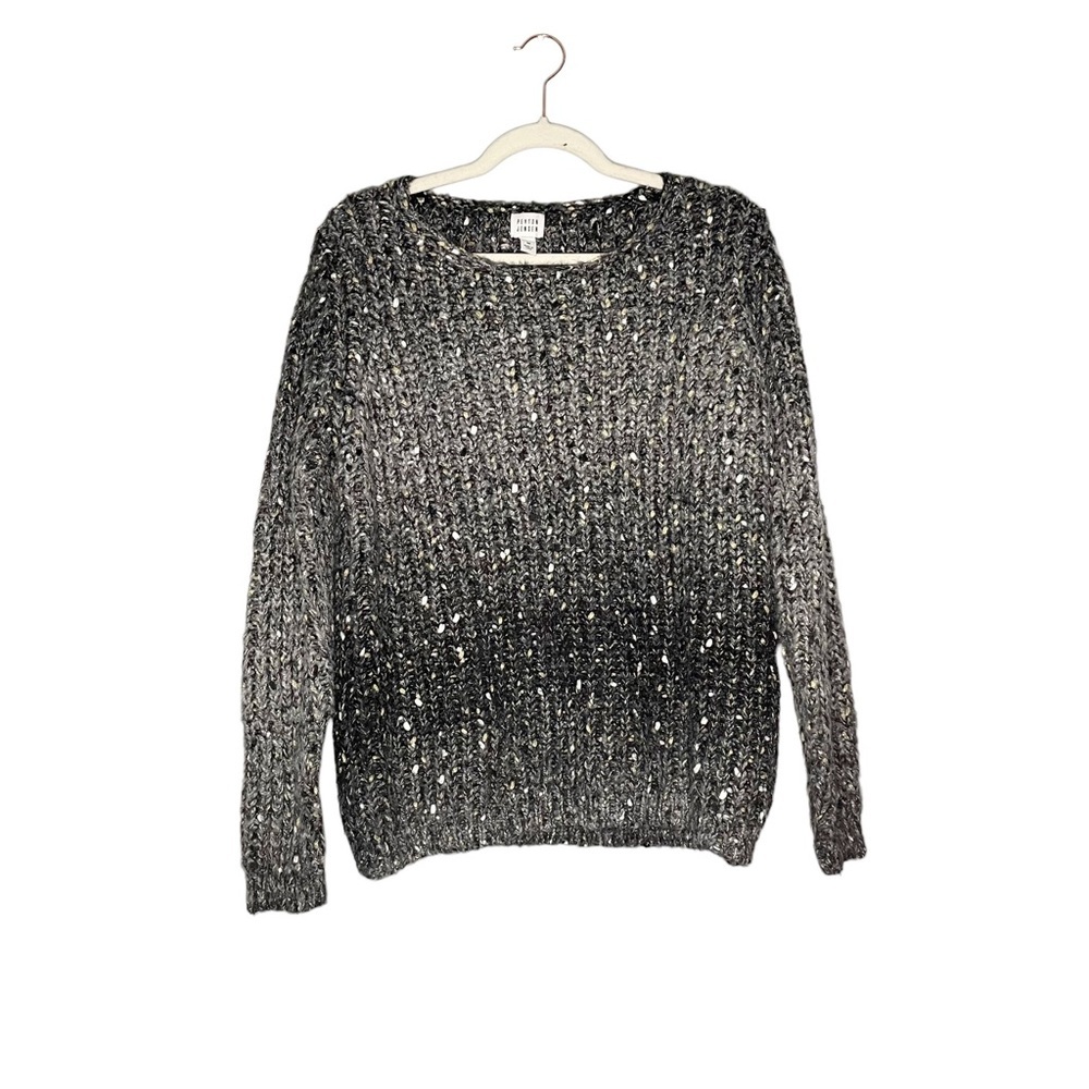 Peyton Jensen Variegated Hold Grey White Black Knit Crewneck Sweater Size Medium